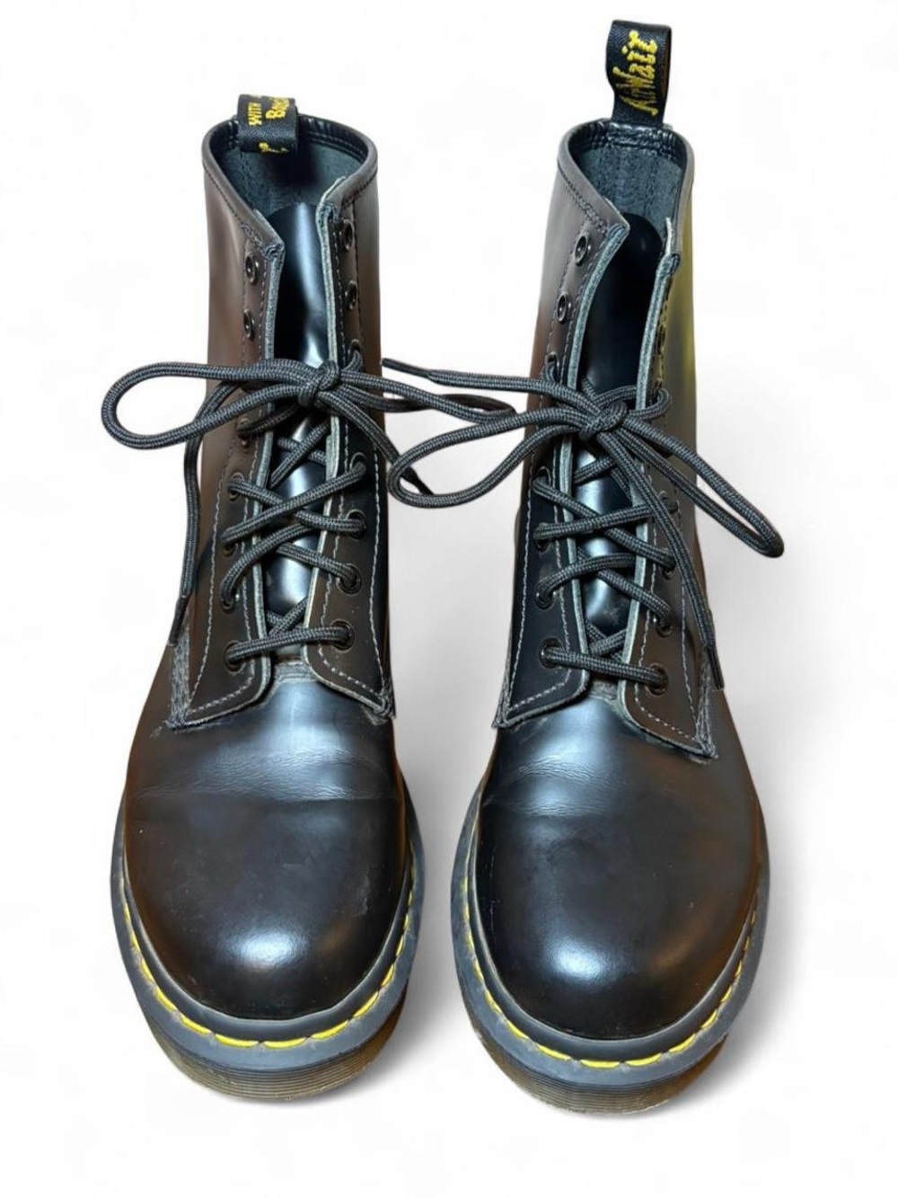Dr. Martens 1460 Black Leather Lace-Up Boots with Yellow Stitching